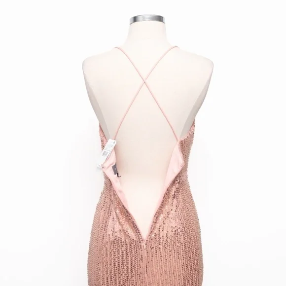 Liv Foster -  Rosy Peach Sequin Draped Plunge V-Neck Mini Dress‎ - Picture 14 of 15